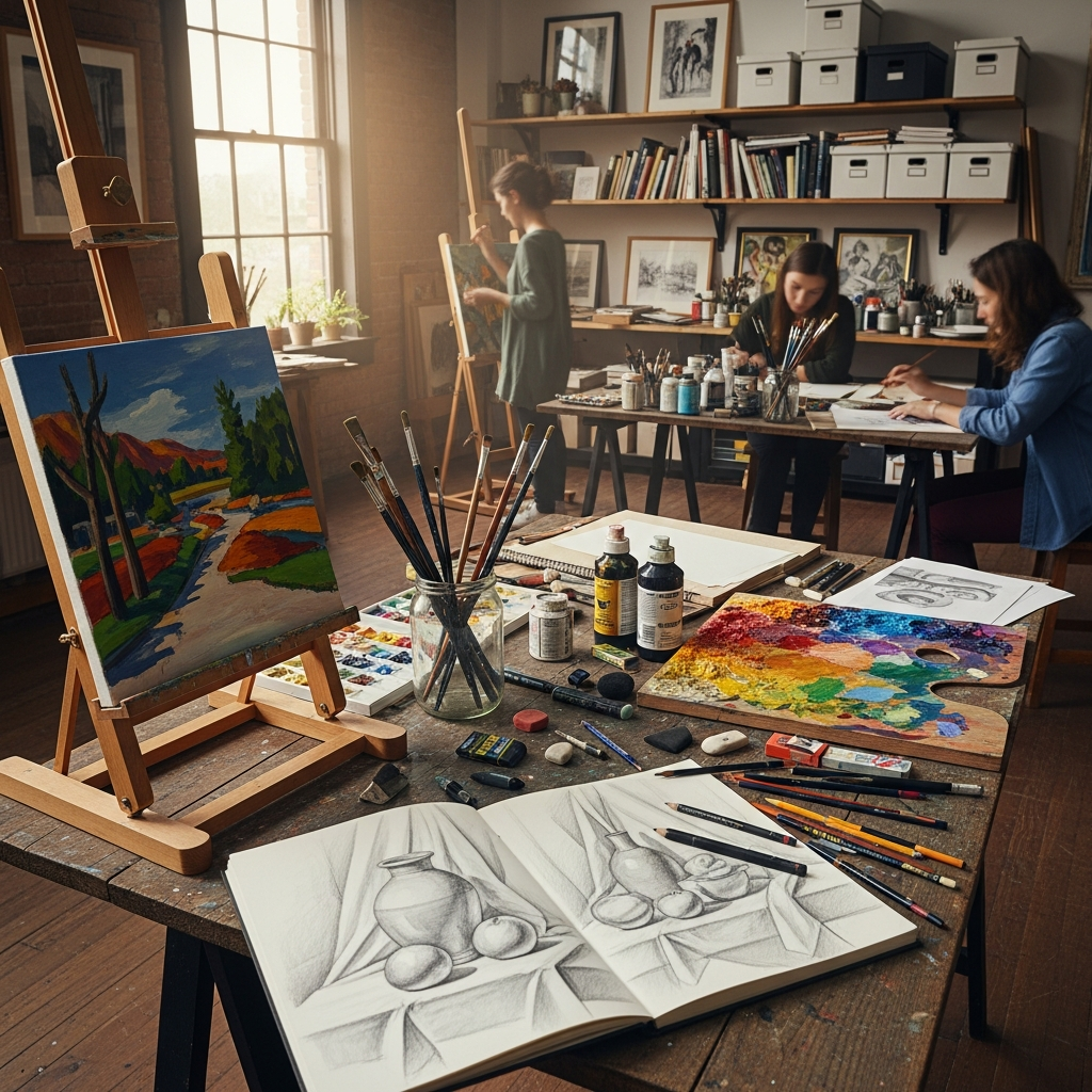 Mani di artista che mescolano colori su una tavolozza professionale